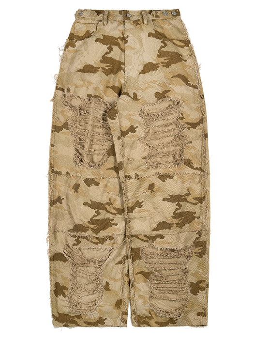 [CocaNButter] Camouflage Vintage Destroyed Wide Pants_BROWN