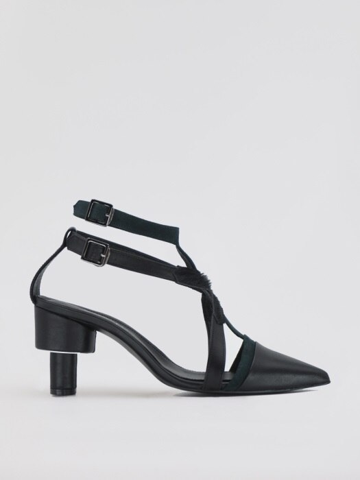 MATISSE 70 TWO ANKLE STRAP SANDAL IN BLACK AND EMERLAD GREEN LEATHER