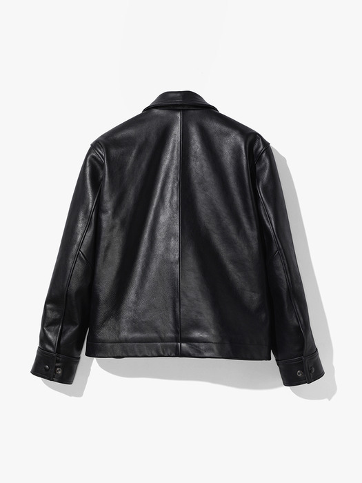 Double Pocket Cow Leather Jacket (Black)