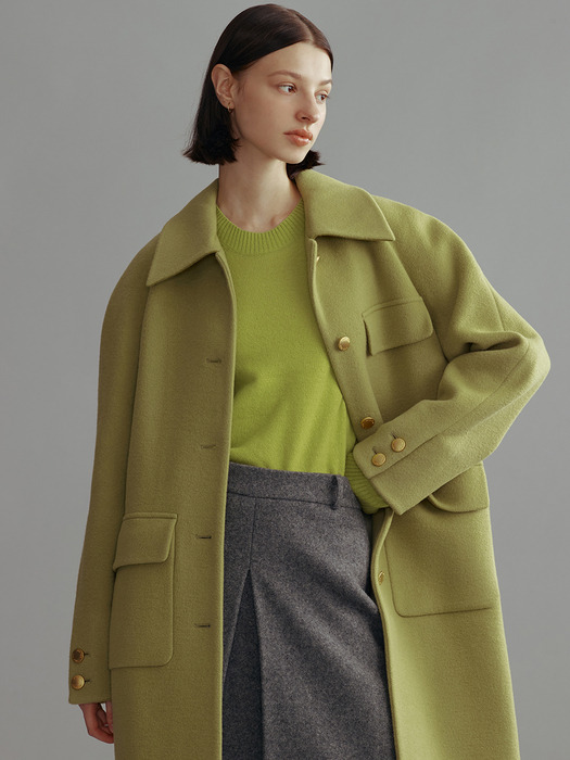 BAKER H-line wool long coat (Olive green)