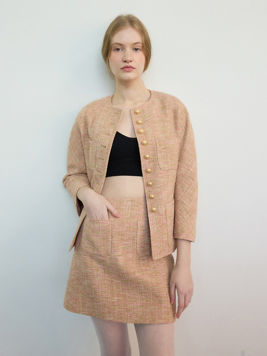 Classy A-line Tweed Skirt Multi Pink  (JWSK4E901P2)