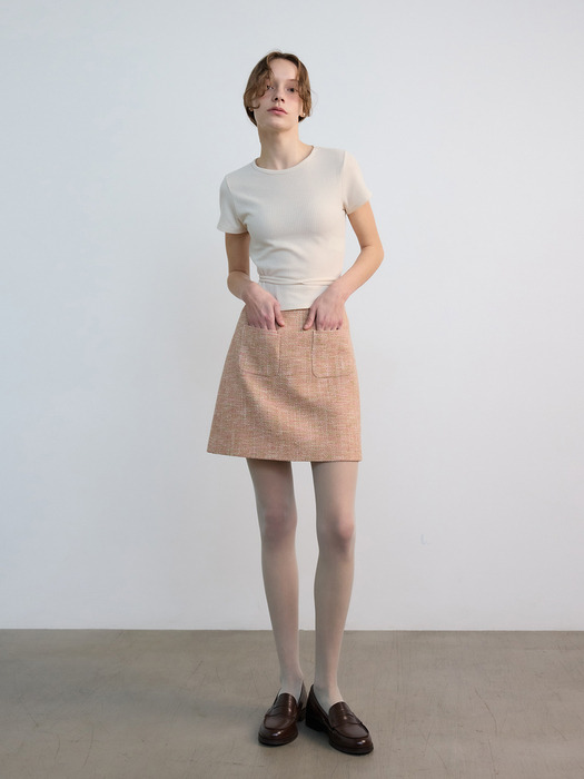 Classy A-line Tweed Skirt Multi Pink  (JWSK4E901P2)