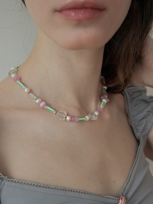 Pastel candy color gemstone surgical necklace