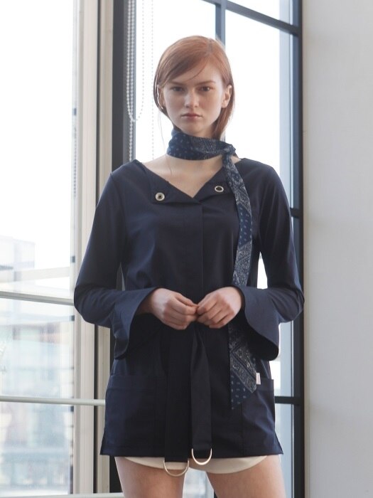 BELTED LONG BLOUSE_NAVY