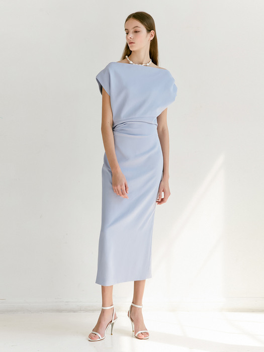 ATHENA Asymmetric sleeve dress (Deep Navy/Light Cornflower Blue)