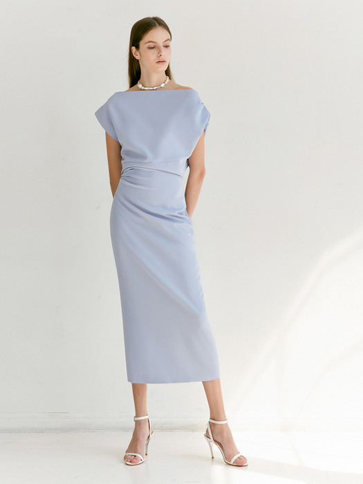 ATHENA Asymmetric sleeve dress (Deep Navy/Light Cornflower Blue)