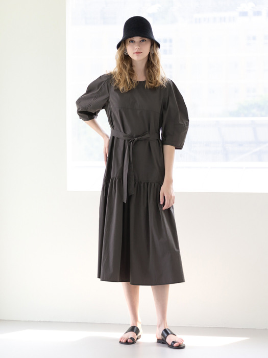 CURVED SLEEVES DRESS-CHARCOAL