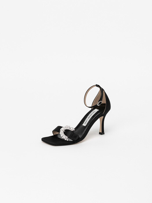 Daffon Embellished Sandals in Black Silk