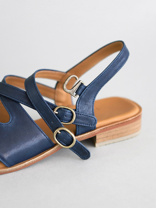 Leather Crossover Sandals . Indigo