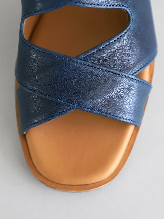 Leather Crossover Sandals . Indigo
