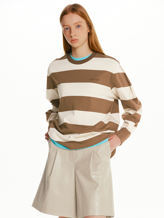 GNOCCHI Volume sleeve T-shirt (Ivory&Brown stripe)