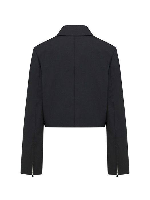 Crop Collar Zip up Jacket[LMBCSPJK101]-Black
