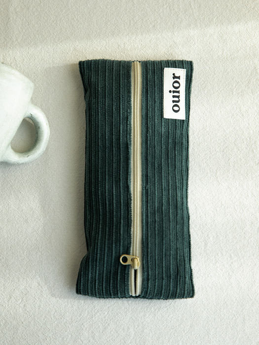 ouior flat pencil case - corduroy midnight green (middle zipper)