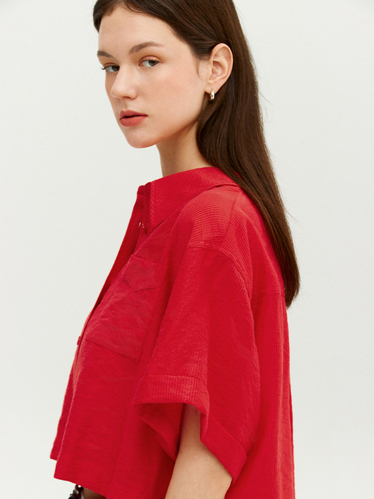 TIVOLI Roll-up sleeve crop shirt (Red)