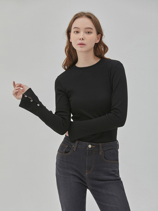 BUTTON BELL SLEEVE KNIT BLACK