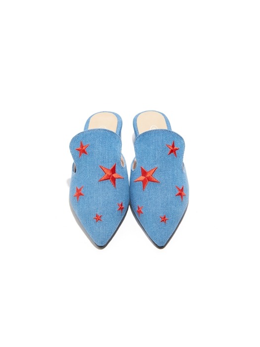 Starry Flat mules - Denim blue