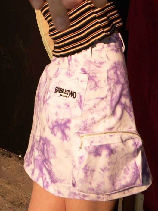 Tie Dye Cargo Pocket Skirt (WHITE)