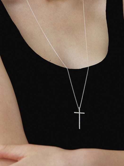 [Silver] Slim Cubic Cross Necklace