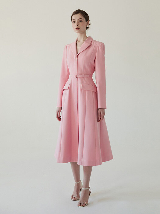 AGATHA Notched collar A-line dress (Butter/Pink)
