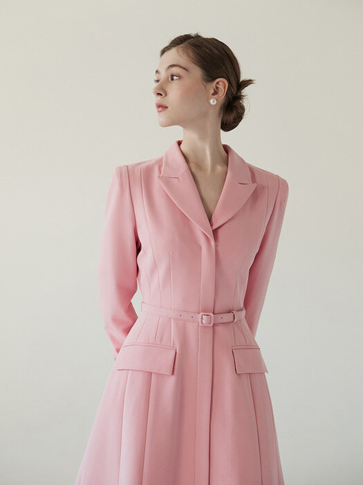 AGATHA Notched collar A-line dress (Butter/Pink)