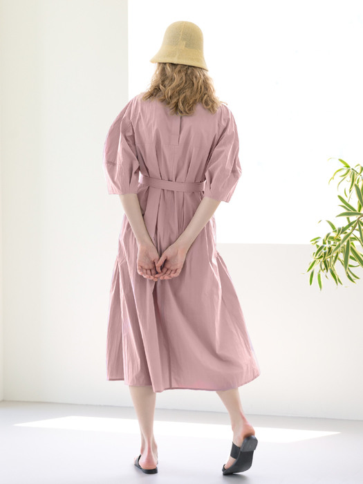 CURVED SLEEVES DRESS-PINK