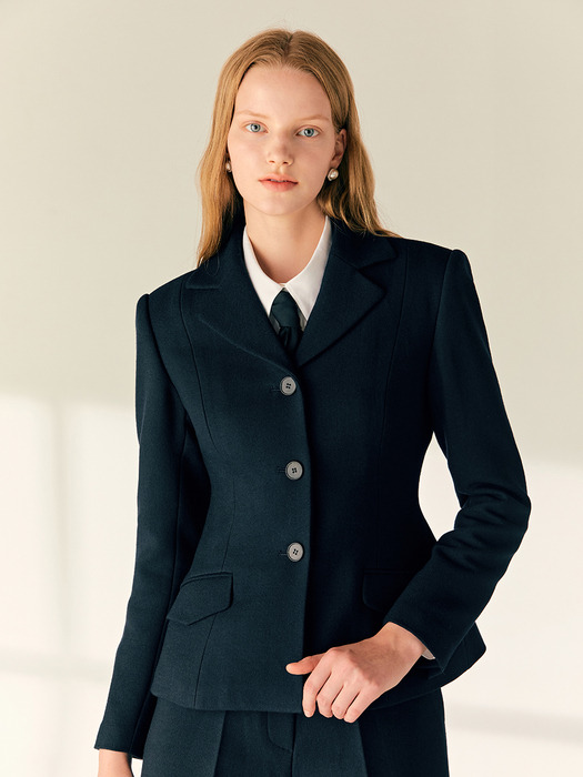 JAMILLA Tailored collar wool jacket (Deep navy)