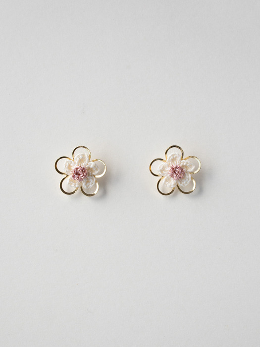 Double flower knit earring (Gold)