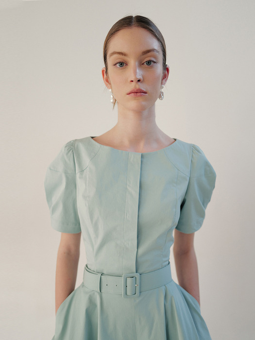 LYRA Puff short sleeve peplum blouse (Minty blue/Off white)