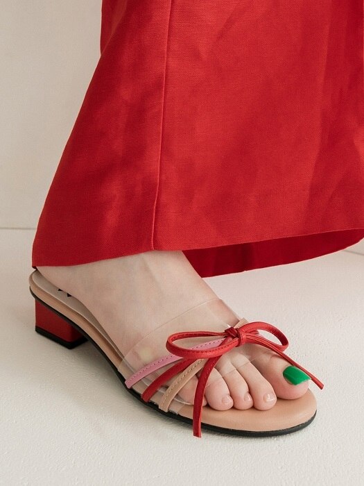 Petal capture clear ribbon sandal_Pink+Red / YY8S-S26