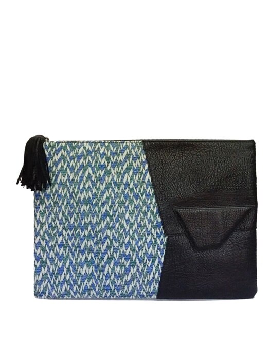 Seduzone V Clutch - Blue Green Knit Print / Black