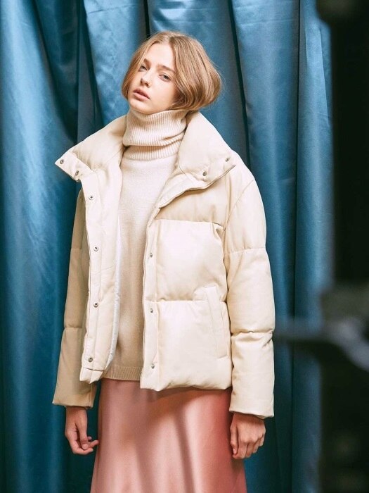 LEATHER DOWN-FILLED JACKET. IVORY