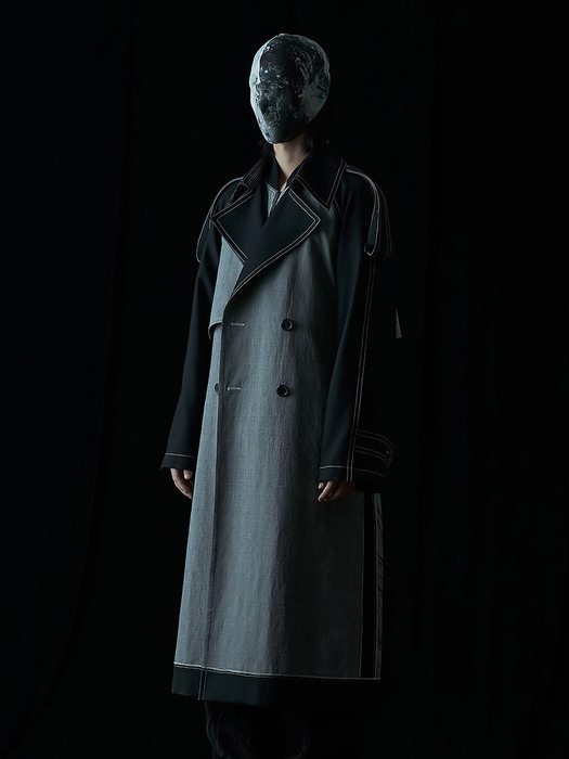 GREY GLENCHECK COTTON MIX DECONSTRUCTED TRENCH COAT