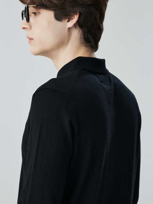[Wool 100%] Basic shirt collar pullover_BLACK