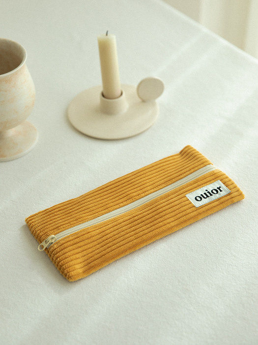 ouior flat pencil case - corduroy tangerine yellow (middle zipper)