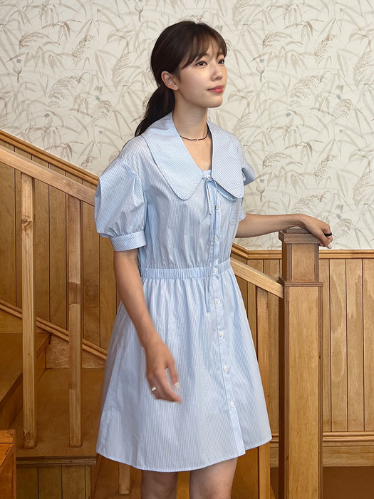 스트라이프 카라 미니 드레스 블루 (AEDR3E012B2)
