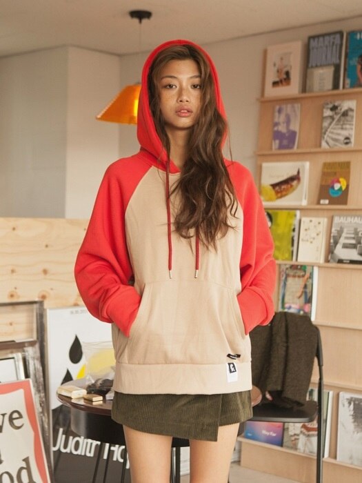 COLOR BLOCK ZIP UP HOODIE (NAPPING)_RED