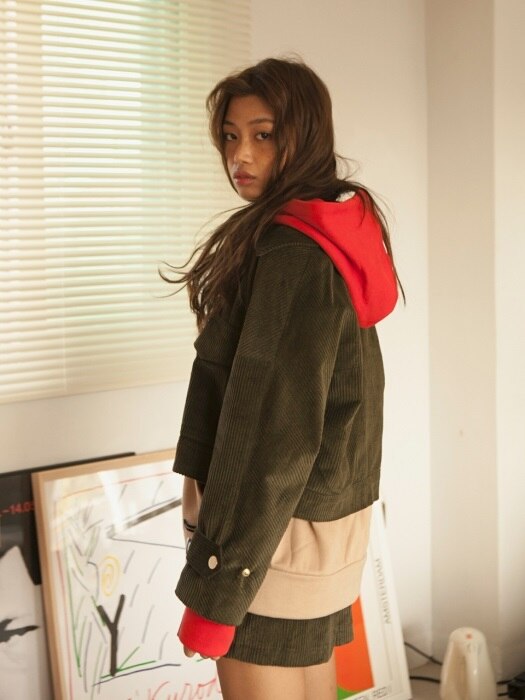 COLOR BLOCK ZIP UP HOODIE (NAPPING)_RED