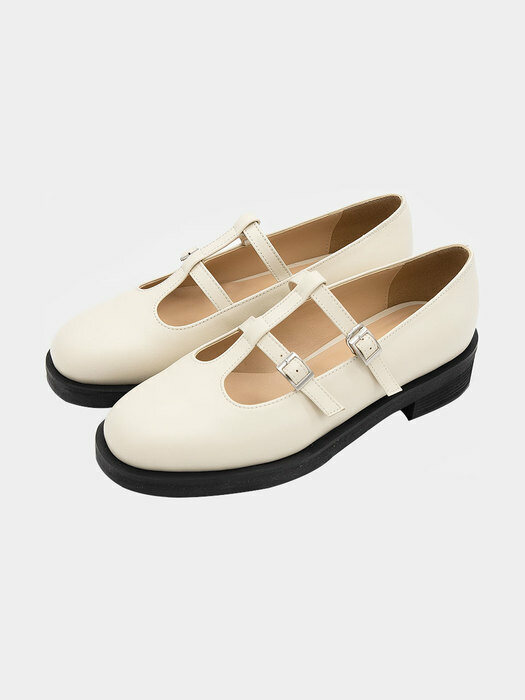 Double T-strap mary janes / cream [N-216/CR]