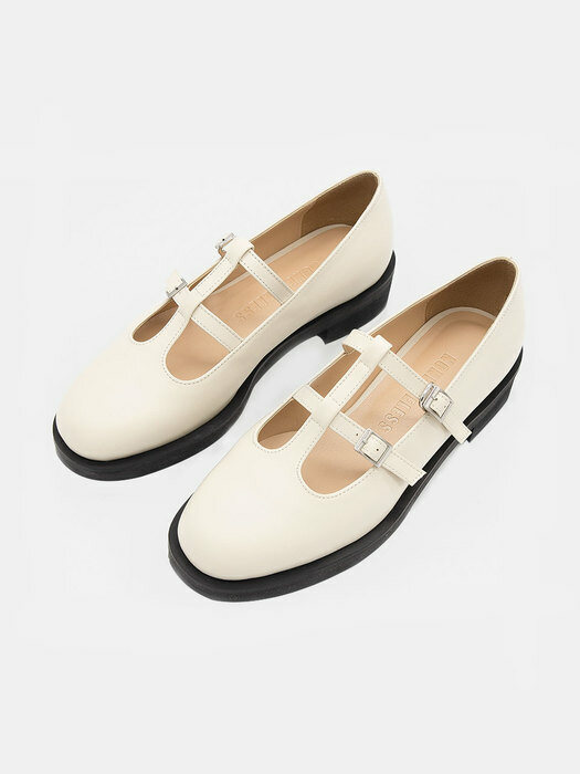 Double T-strap mary janes / cream [N-216/CR]