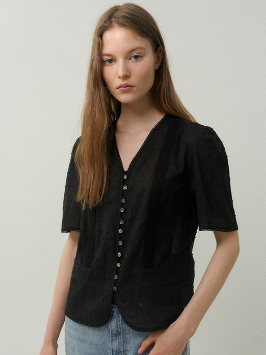 cotton lace button blouse (black)