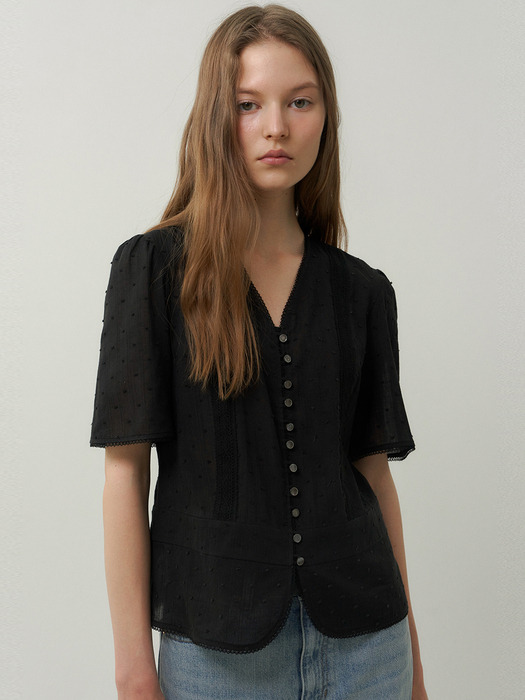 cotton lace button blouse (black)