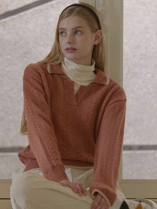 Mohair Collar Knit Pullover - Light Brick