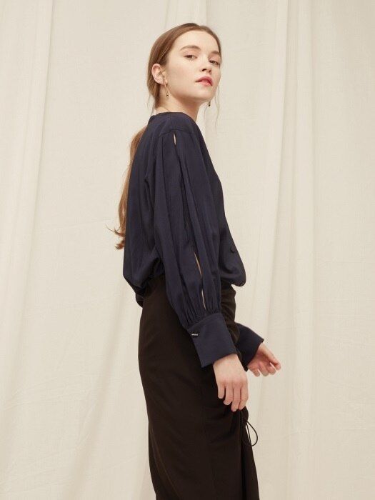 Slit Sleeve Blouse - Navy