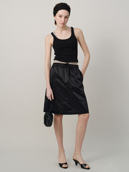 Nylon midi skirt (Black)