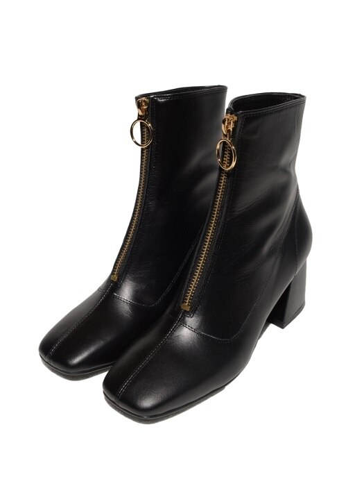 Front Zipper Leather Boots Black