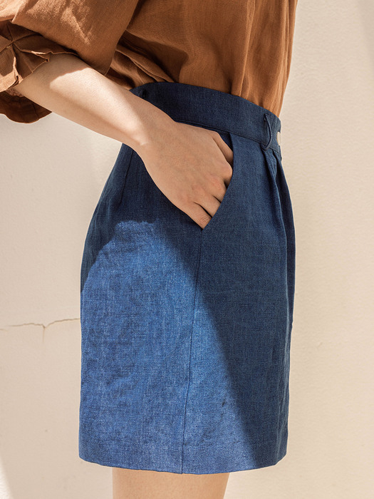 Blue Indigo Linen Shorts