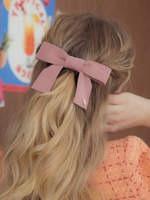 Pink corduroy ribbon hairpin