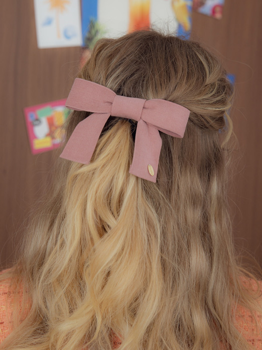 Pink corduroy ribbon hairpin