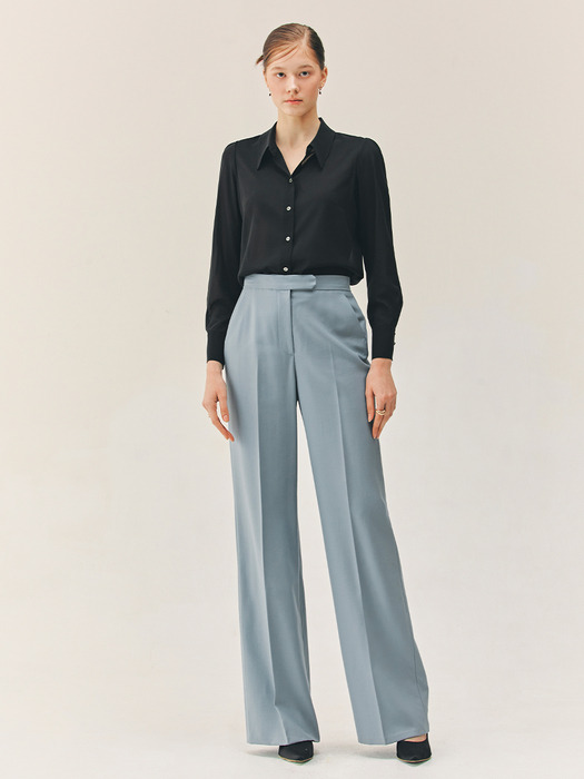 HARPER Semi wide wool trousers (Soft light blue/Ivory/Black)