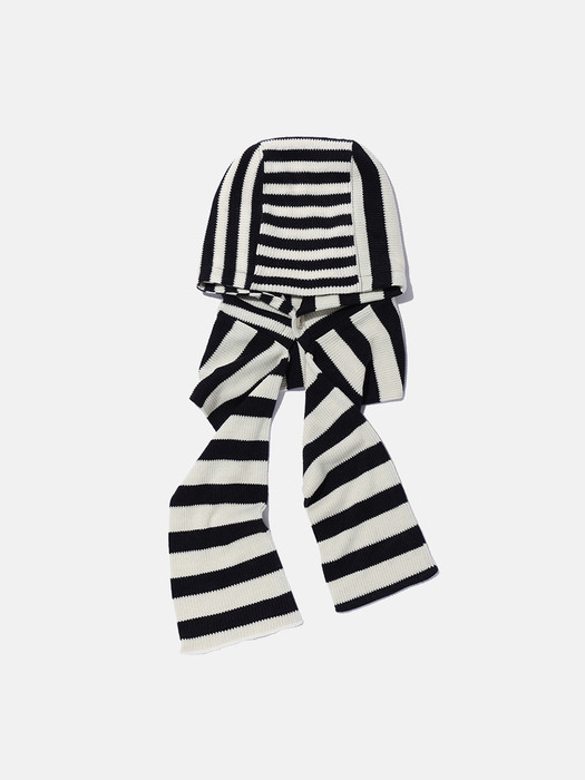 Striped knit balaclava muffler / Ivory black